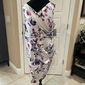 NWT 20W Alex Evenings Floral cocktail dress with beading accent at side waist